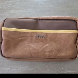 Men's Brown Leather and Canvas Travel Dopp Kit